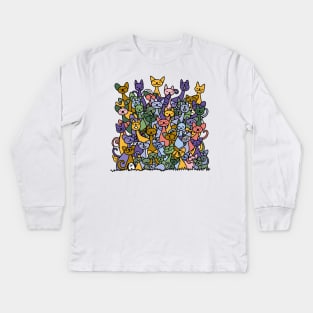 doodle cats pile Kids Long Sleeve T-Shirt